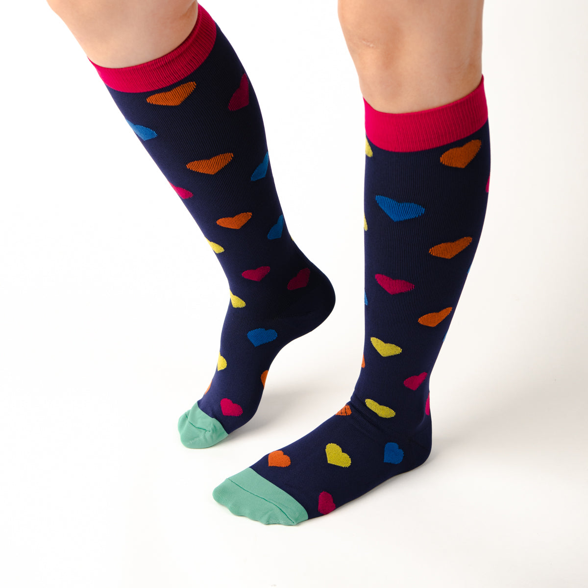 Navy Hearts Compression Socks