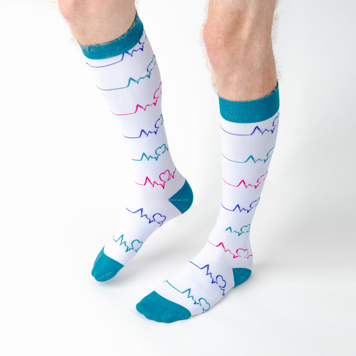 White Heart Compression Socks